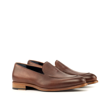 DapperFam Luciano in Med Brown / Dark Brown Men's Italian Leather & Pebble Grain Leather Loafer in Med Brown / Dark Brown