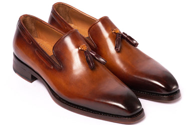 Paul Parkman Goodyear Welted Tassel Loafers in Brown