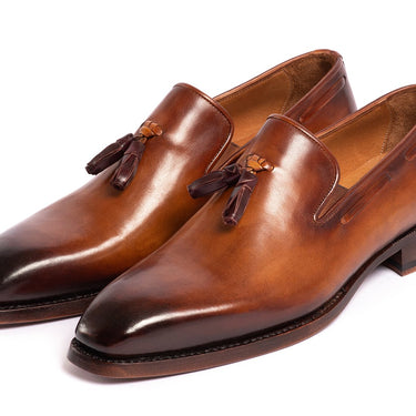 Paul Parkman Goodyear Welted Tassel Loafers in Brown in #color_