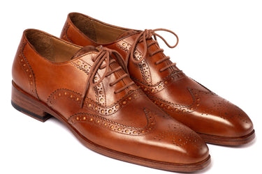 Paul Parkman Men's Hand-Painted Wingtip Oxfords in Mid Brown
