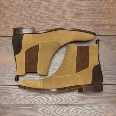 DapperFam Vesuvio in Camel / Dark Brown Men's Lux Suede Chelsea Multi Boot in Camel / Dark Brown
