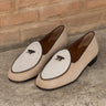 DapperFam Marcello in Brown / Ivory/ Taupe Men's Suede Belgian Slipper in Brown / Ivory/ Taupe #color_ Brown / Ivory/ Taupe