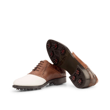 DapperFam Fabrizio Golf in Dark Brown / White / Med Brown Men's Italian Pebble Grain Leather Saddle in #color_