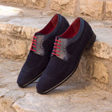 DapperFam Zephyr in Navy Men's Lux Suede & Italian Leather Longwing Blucher in Navy
