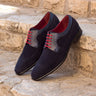 DapperFam Zephyr in Navy Men's Lux Suede & Italian Leather Longwing Blucher in Navy