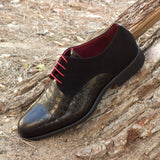 DapperFam Vero in Black Men's Italian Croco Embossed Leather & Italian Suede Derby