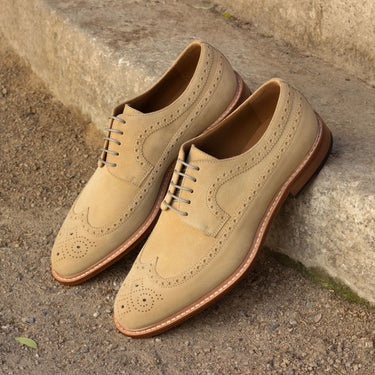 DapperFam Zephyr in Sand Men's Lux Suede Longwing Blucher in #color_