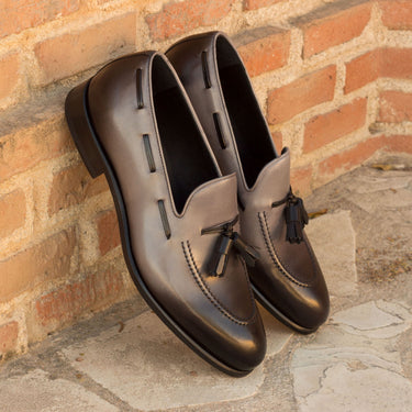 DapperFam Luciano in Grey / Black Men's Italian Leather Loafer in #color_