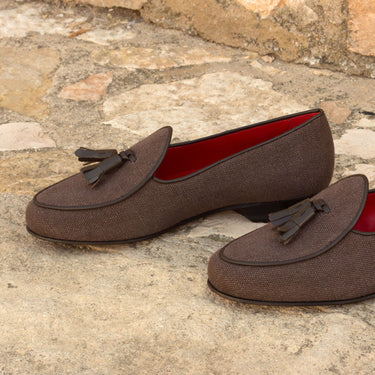DapperFam Marcello in Brown Men's Linen Belgian Slipper