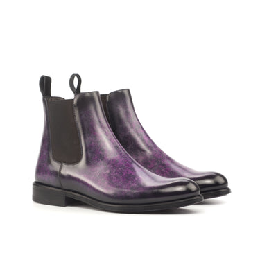 DapperFam Lucca in Black / Purple Women's Italian Suede & Hand-Painted Patina Chelsea Boot in Black / Purple