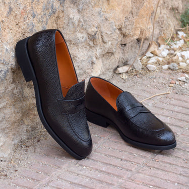DapperFam Luciano in Black Men's Italian Leather & Italian Pebble Grain Leather Loafer in Black