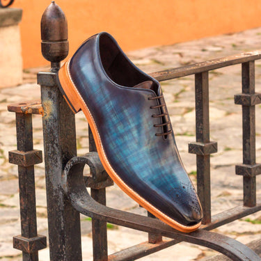 DapperFam Giuliano in Denim / Brown Men's Hand-Painted Patina Whole Cut in #color_