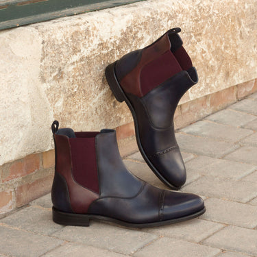 DapperFam Vesuvio in Navy / Burgundy Men's Lux Suede & Italian Leather Chelsea Multi Boot in #color_