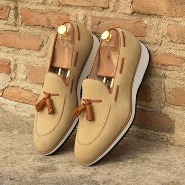 DapperFam Luciano in Sand / Cognac Men's Lux Suede & Italian Leather Loafer in #color_