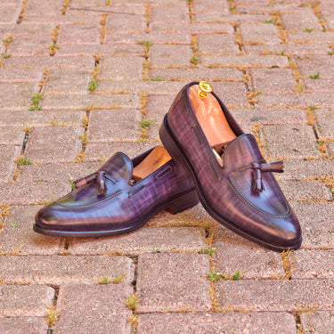 DapperFam Luciano in Purple / Denim Men's Hand-Painted Patina Loafer in #color_