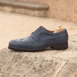 DapperFam Zephyr in Navy Men's Italian Leather & Italian Full Grain Leather Longwing Blucher