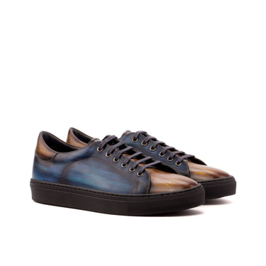 DapperFam Rivale in Navy Brown Men's Hand-Painted Italian Leather Trainer in Navy Brown #color_ Navy Brown