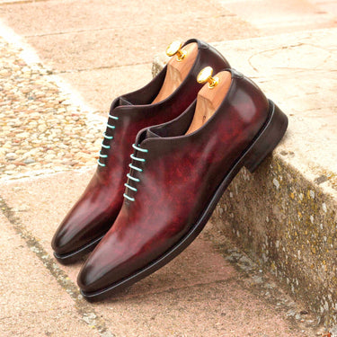 DapperFam Giuliano in Burgundy / Grey Men's Hand-Painted Patina Whole Cut in #color_