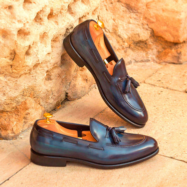 DapperFam Luciano in Denim Men's Hand-Painted Patina Loafer in #color_