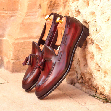 DapperFam Luciano in Burgundy Men's Hand-Painted Patina Loafer in #color_
