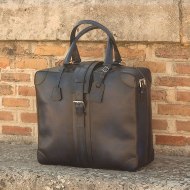 DapperFam Luxe Men's Travel Tote in Navy Painted Calf in #color_