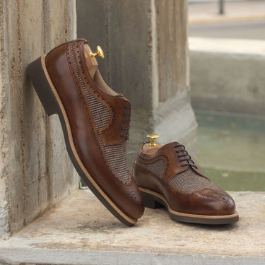 DapperFam Zephyr in Tweed / Med Brown Men's Sartorial & Italian Leather Longwing Blucher