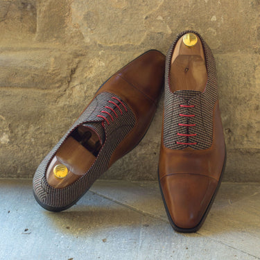 DapperFam Rafael in Tweed / Cognac Men's Sartorial & Italian Leather Oxford in #color_