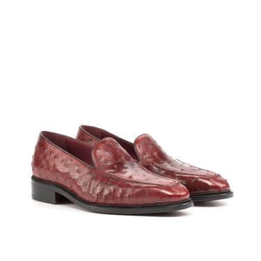 DapperFam Luciano in Red / Black Men's Italian Leather & Exotic Ostrich Loafer Red / Black
