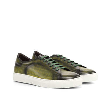 DapperFam Rivale in Olive Men's Hand-Painted Italian Leather Trainer in Olive #color_ Olive