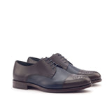 DapperFam Vero in Dark Brown / Navy Men's Italian Leather & Italian Pebble Grain Leather Derby in Dark Brown / Navy