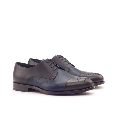 DapperFam Vero in Dark Brown / Navy Men's Italian Leather & Italian Pebble Grain Leather Derby in Dark Brown / Navy