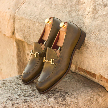 DapperFam Luciano in Olive Men's Italian Leather Loafer in #color_