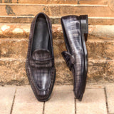 DapperFam Luciano in Grey Men's Hand-Painted Patina Loafer — Style 3034