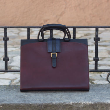 DapperFam Luxe Men's Brief Case in Burgundy Painted Calf