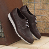 DapperFam Zephyr in Dark Brown Men's Italian Leather & Italian Pebble Grain Leather Longwing Blucher