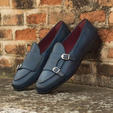 DapperFam Rialto in Navy / Black Men's Italian Leather Monk Slipper