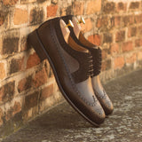 DapperFam Zephyr in Dark Brown Men's Lux Suede & Italian Leather Longwing Blucher