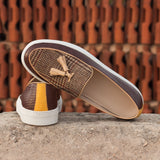 DapperFam King in Mustard / Tweed / Dark Brown Men's Sartorial & Croco Embossed Leather Belgian Sneaker