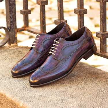 DapperFam Zephyr in Purple Men's Hand-Painted Patina Longwing Blucher in #color_