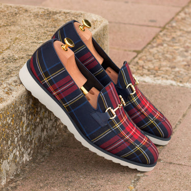 DapperFam Luciano in Tartan / Navy Men's Sartorial & Italian Leather Loafer in #color_