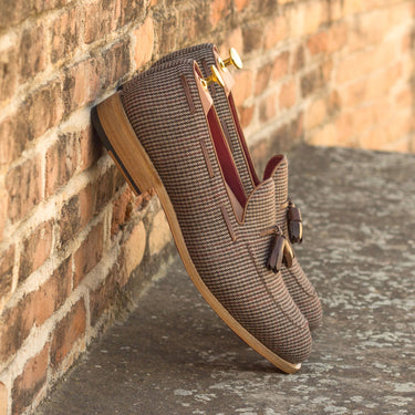 DapperFam Luciano in Tweed / Med Brown Men's Sartorial & Italian Leather Loafer in #color_