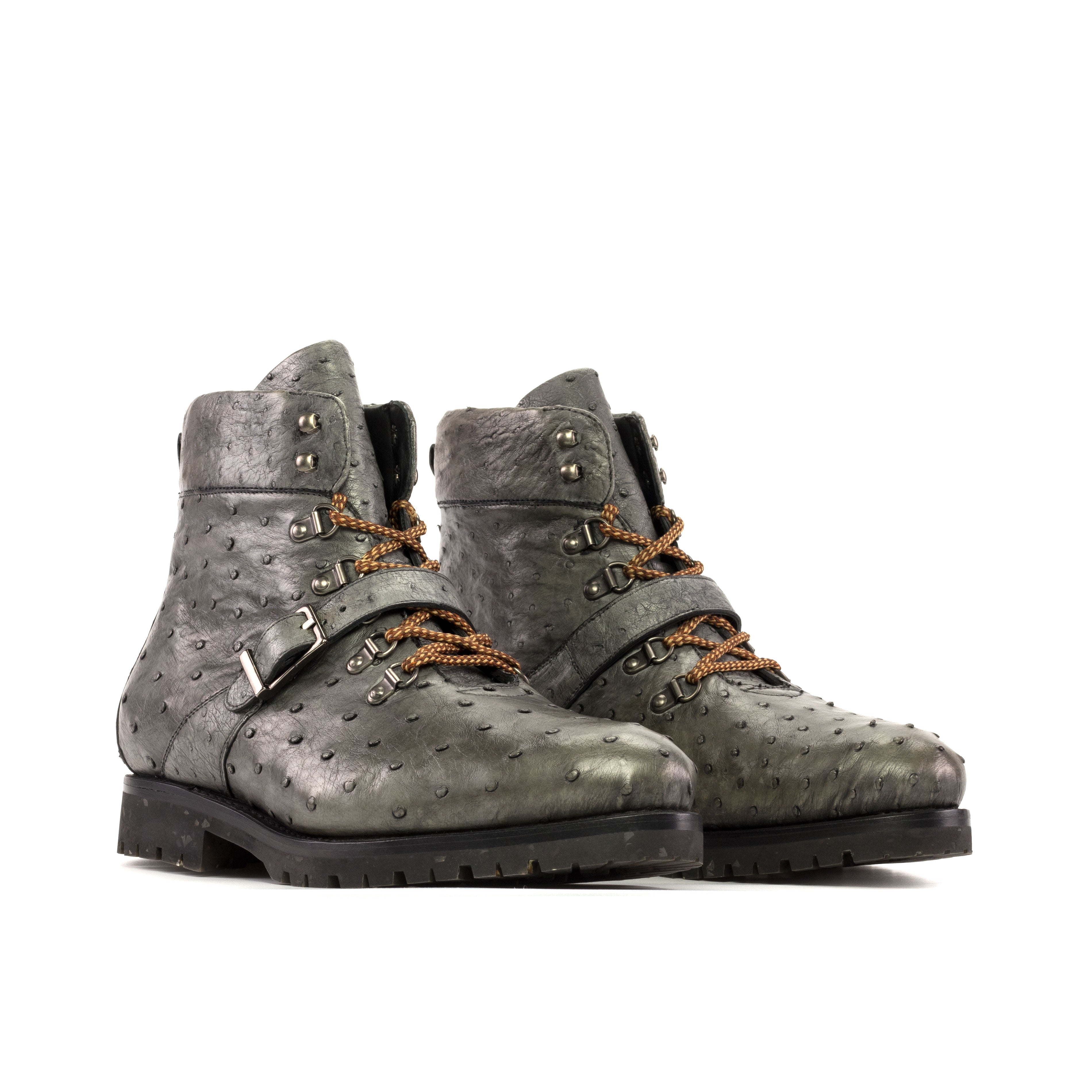 DapperFam Everest in Grey Men's Exotic Ostrich Hiking Boot in Grey