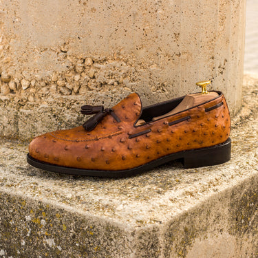 DapperFam Luciano in Dark Brown / Cognac Men's Italian Leather & Exotic Ostrich Loafer in #color_