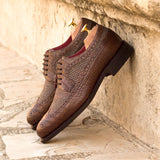 DapperFam Zephyr in Tweed / Dark Brown Men's Sartorial & Italian Croco Embossed Leather Longwing Blucher