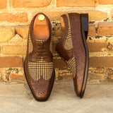 DapperFam Zephyr in Tweed / Dark Brown Men's Sartorial & Italian Croco Embossed Leather Longwing Blucher — Style 3377
