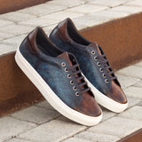 DapperFam Rivale in Navy / Dark Brown Men's Italian Leather Trainer — Style 3378