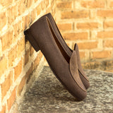 DapperFam Marcello in Brown / Dark Brown Men's Linen & Italian Leather Belgian Slipper
