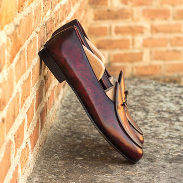 DapperFam Marcello in Brown / Burgundy Men's Hand-Painted Patina Belgian Slipper in #color_