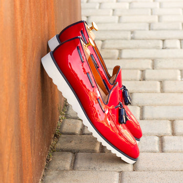 DapperFam Luciano in Red / Cobalt Blue Men's Italian Patent Leather Loafer in #color_