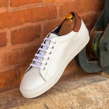 DapperFam Rivale in White / Brown Men's Italian Leather Trainer